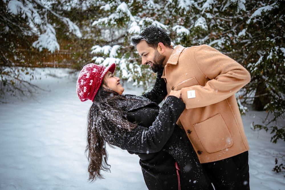 Winter couples session in the snow near Windsor